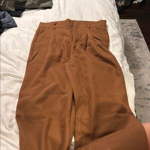 Brown Dress Pants with Pleated Front and wide-Leg Cut
